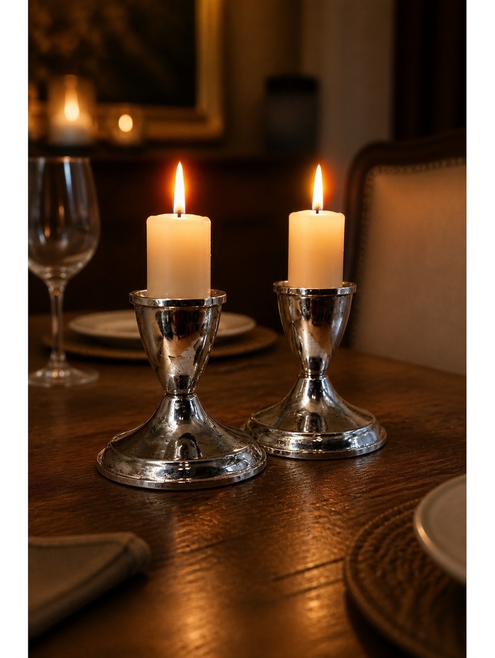 Duchin Creation Sterling Weighted Candle Holders Pair 3” Silver